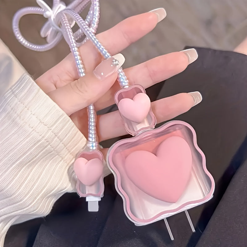 Pink Wave Love Pattern Protective Case for iPhone 11/12/13/14/15 / Charger Protection Case 18/20W Boyfriend/Girlfriend Gift
